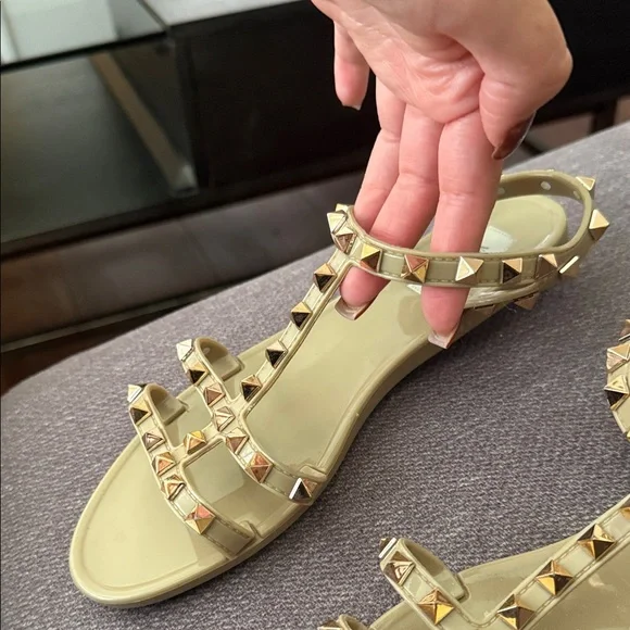 Valentino Women's Gold Studded Sandals - Picture 4 of 8